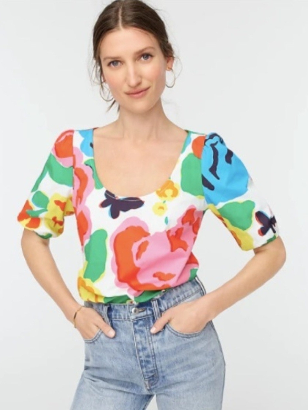J. Crew Bright Multicolor Floral Scoop-Neck Blouse